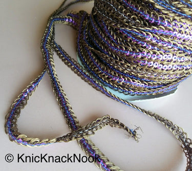Wholesale Bronze Lace Trim With Purple / Blue / Pink Sequins, Approx. 6 mm wide - 200317L345 / 46 / 47